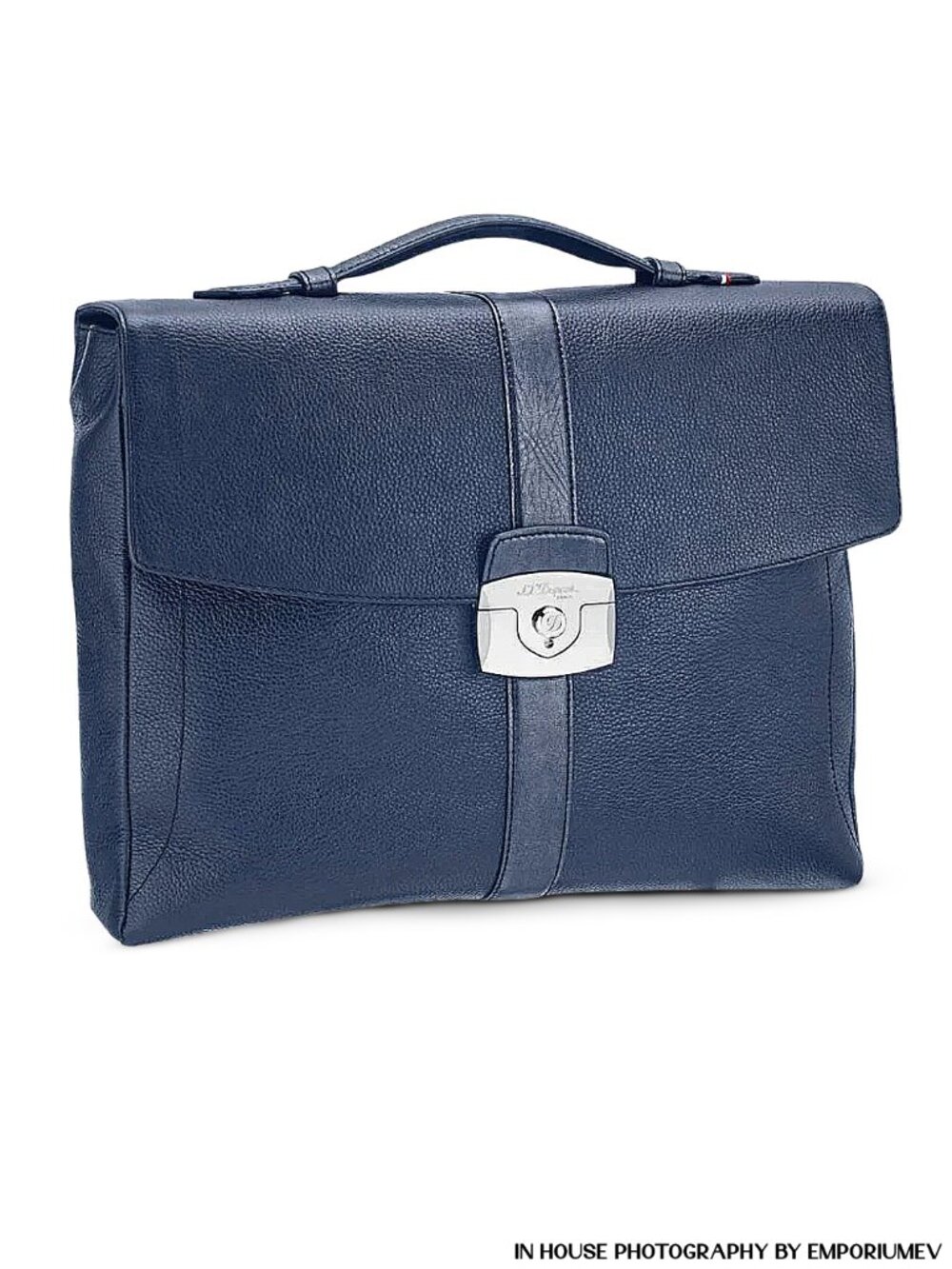 S.T. Dupont 181271 Line D Blue Grained Leather Single Gusset Leather Briefcase